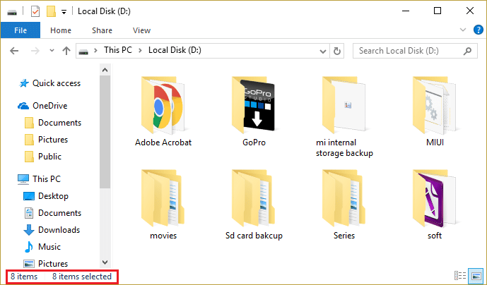 File Explorer does not highlight selected files or folders