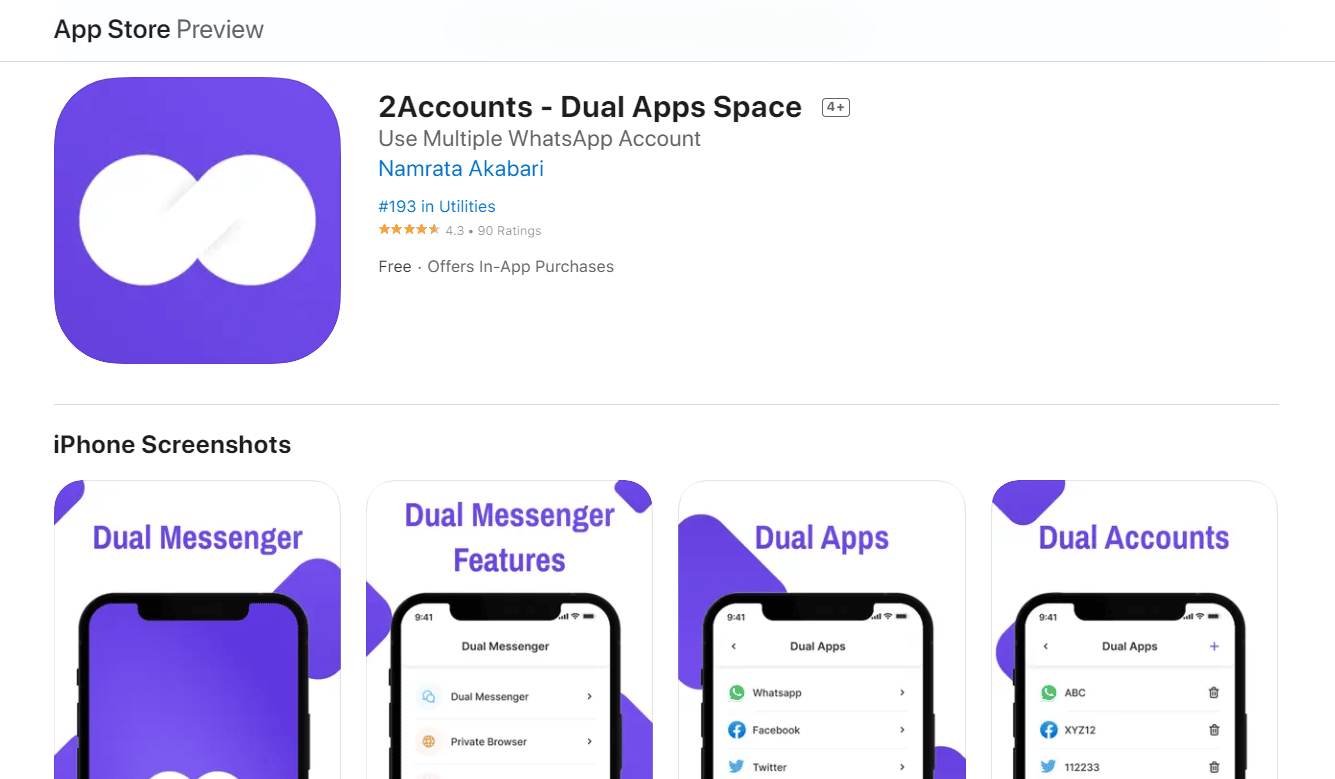 2Accounts – Dual-Apps-Bereich | So installieren Sie dieselbe App zweimal ohne parallelen Speicherplatz auf dem iPhone