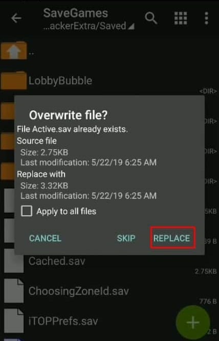 A pop-up will appear asking you permission for replacing files.