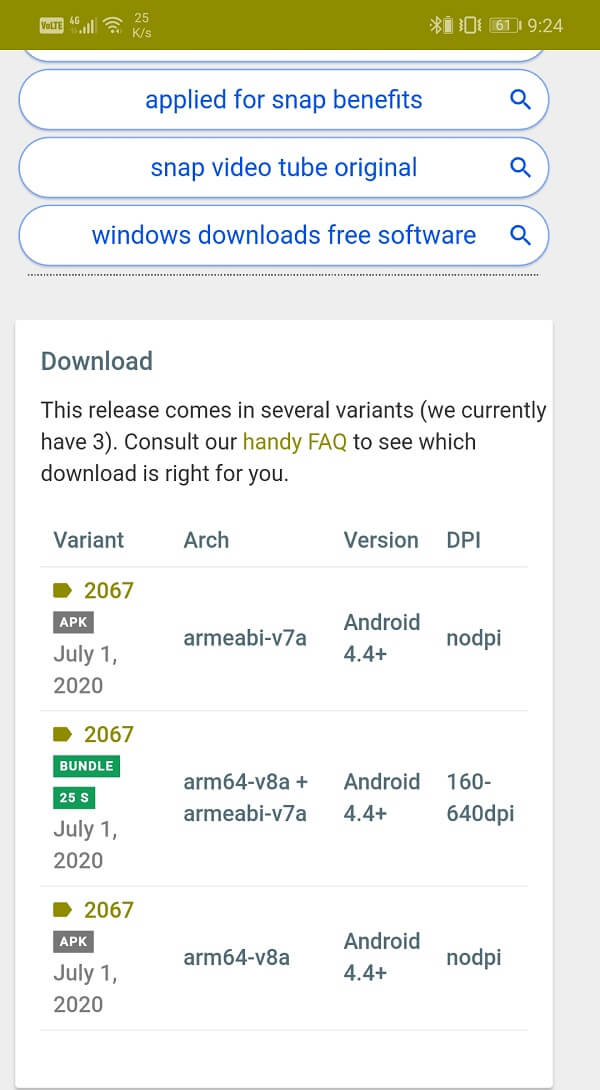 APK file has multiple variants, select the suitable one | Fix Snapchat lags or crashing issue on Android
