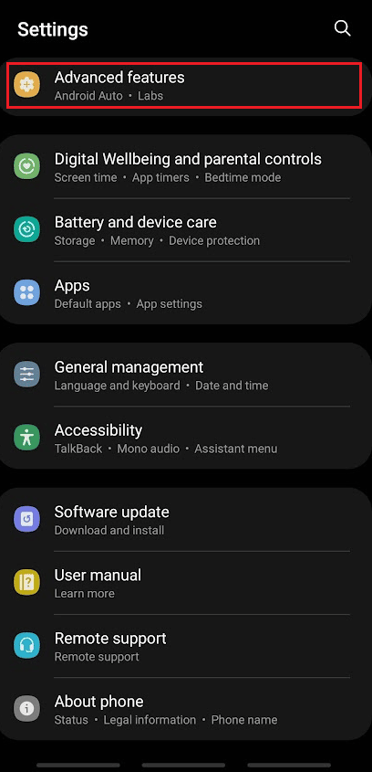 Access phone Settings and tap on Advanced features