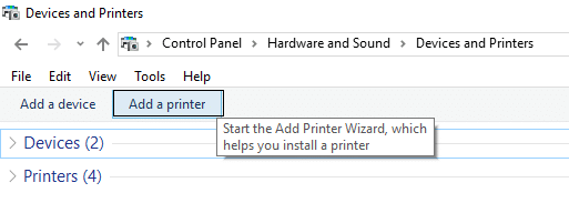Add a printer from devices and printers