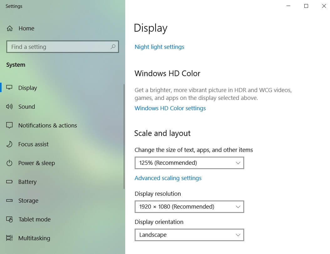 Adjust the size of text, apps, and other items slider (scaling slider)