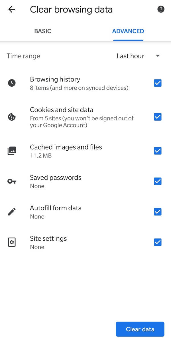 Advanced settings located just to the right of Basic settings | Delete Browser History On Android