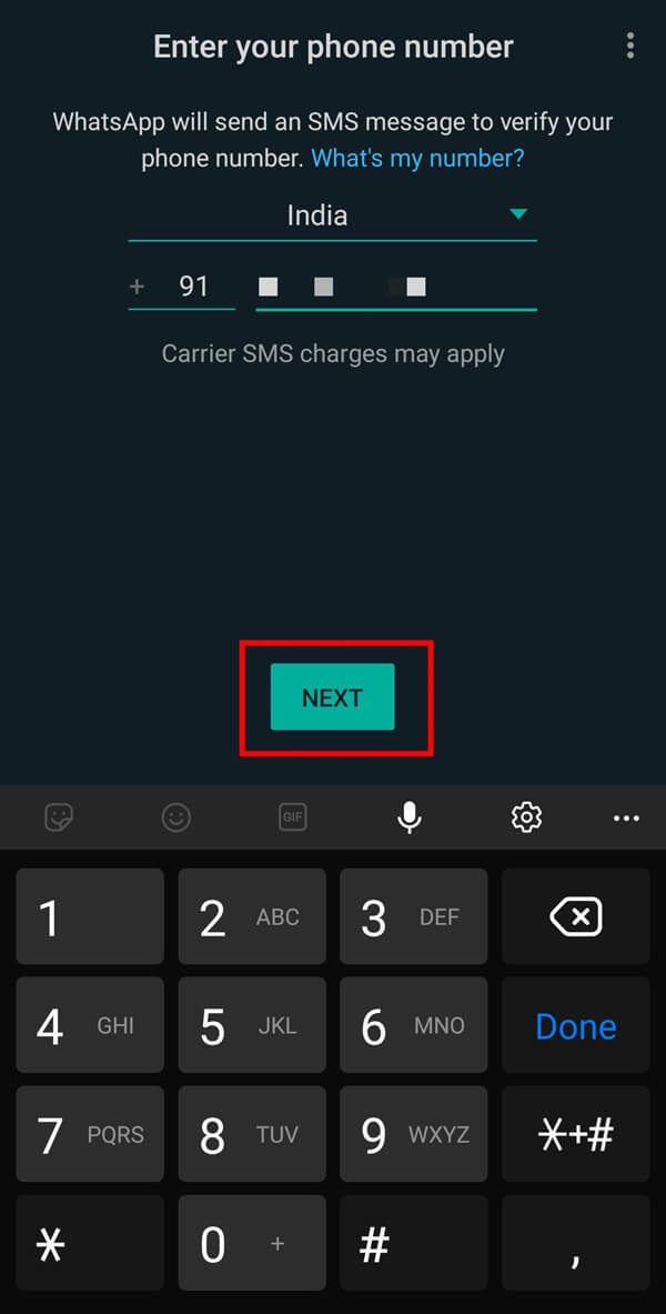 After entering your landline number, tap on the Next button. | How to use WhatsApp without a Phone Number