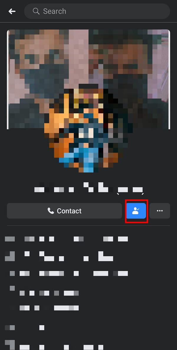 After reaching their profile, tap on the Contact icon below their profile picture.