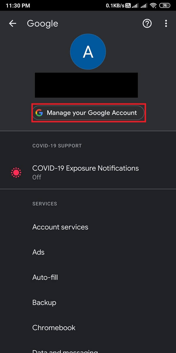 After selecting the email, tap on 'Manage your Google Account.'