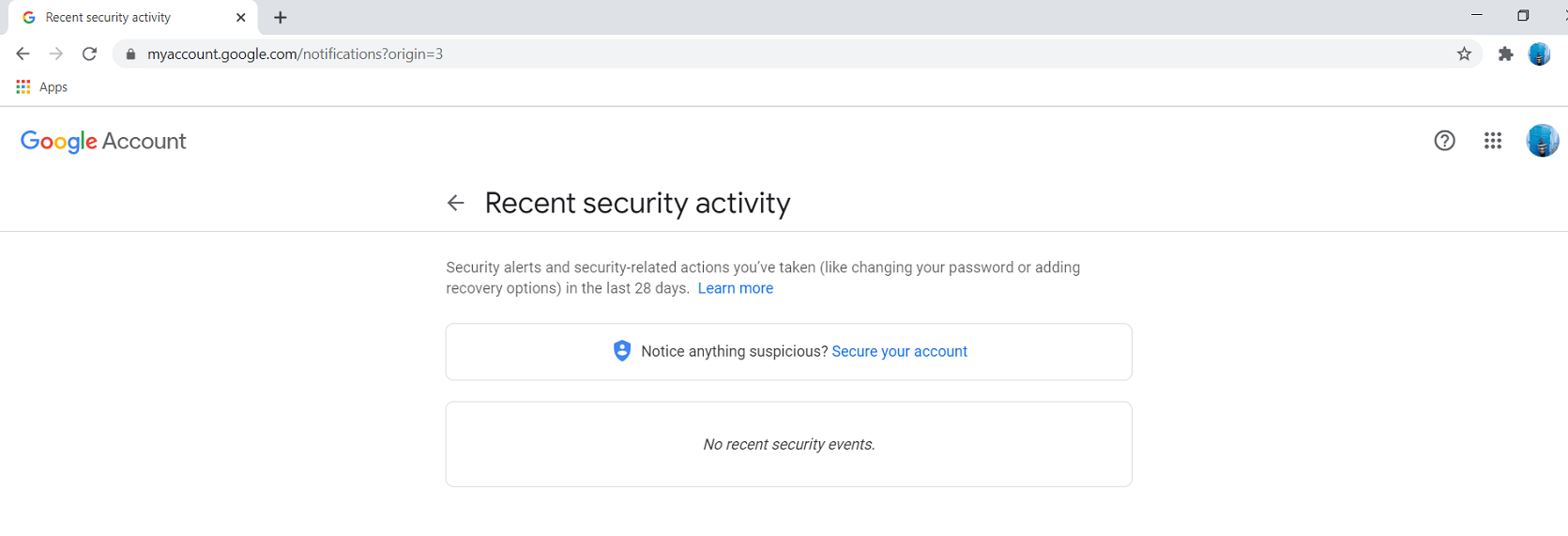 After that, click on the Recent Security Activity tab