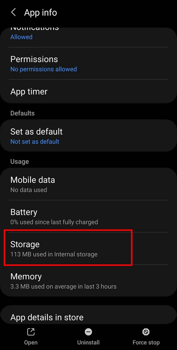 After this, tap on the Storage option.