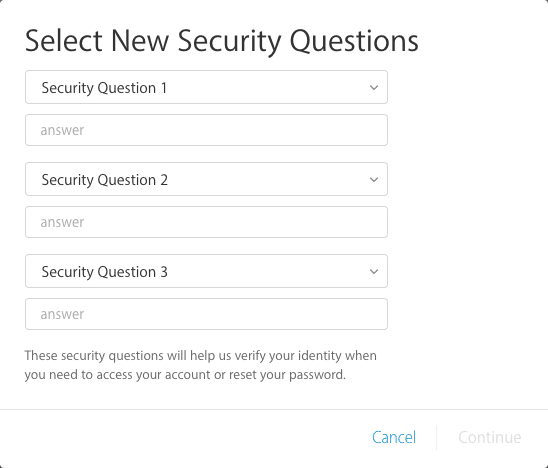 After verifying your date of birth and recovery email address, pick and respond to your security questions