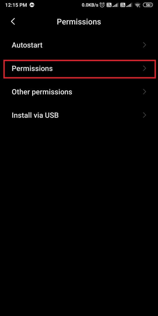 Again, tap on Permissions. 