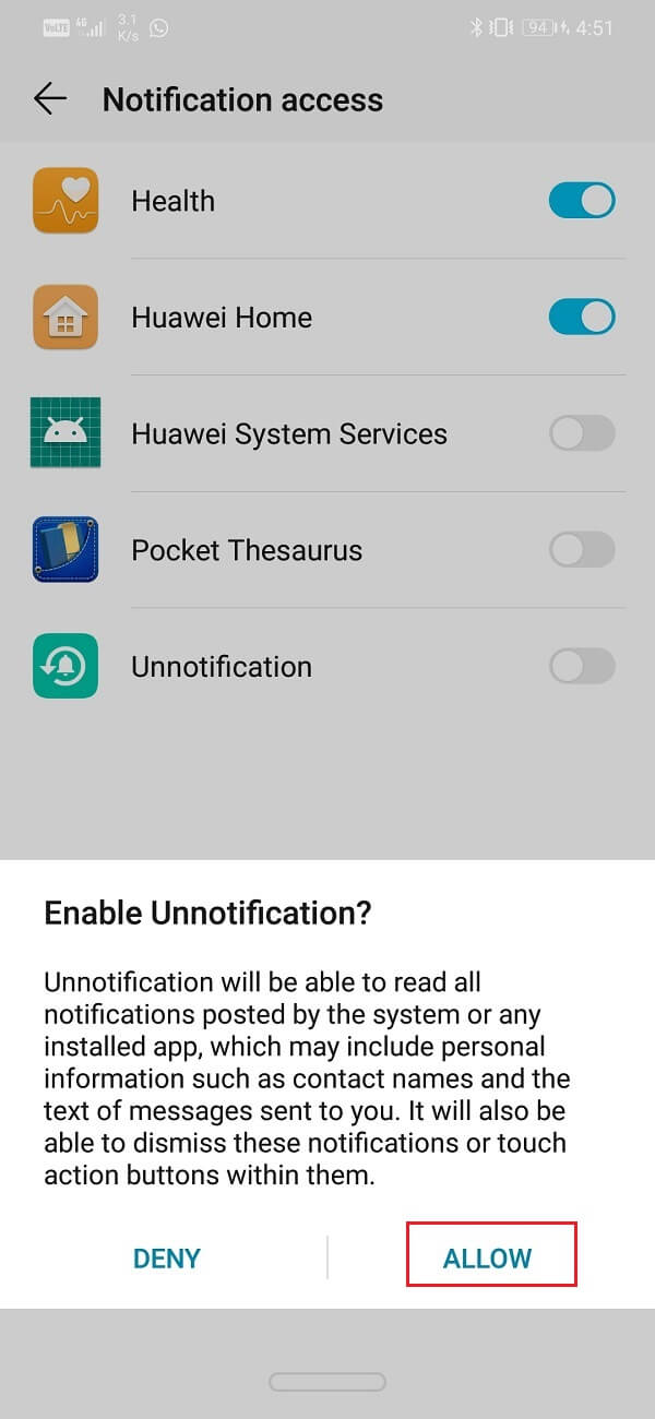 Allow the app permission | How to Recover Deleted Notifications on Android