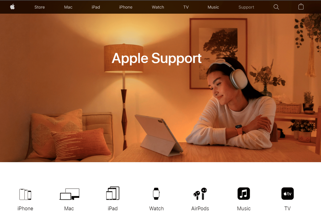 Веб-страница поддержки Apple