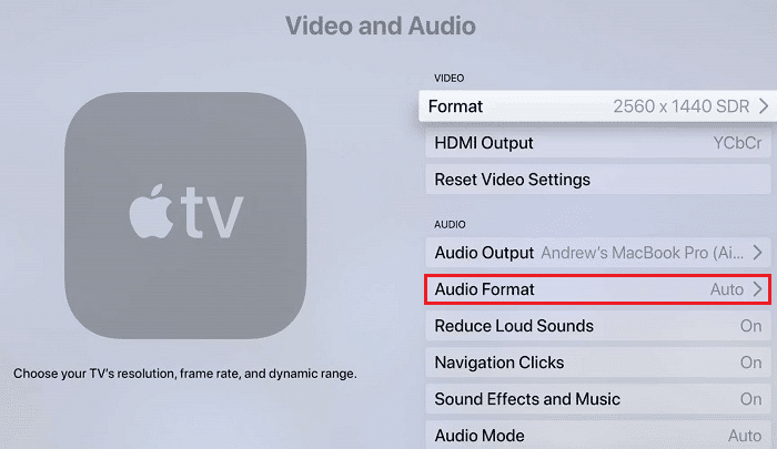 Audio Format Video and Audio Apple TV
