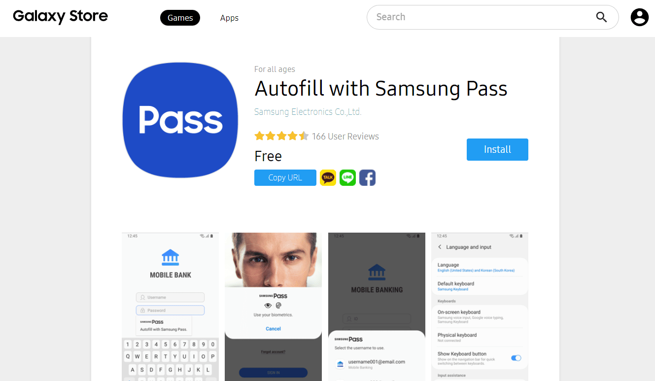 Аўтазапаўненне з дапамогай Samsung Pass у Galaxy Store