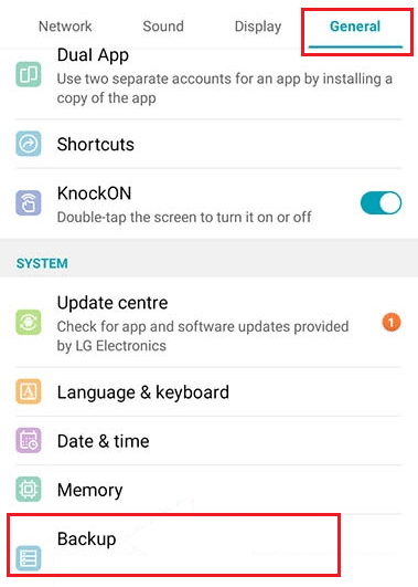 LG Stylo 4 Backup under System Settings in General Settings Tab. How to Hard Reset LG Stylo 4
