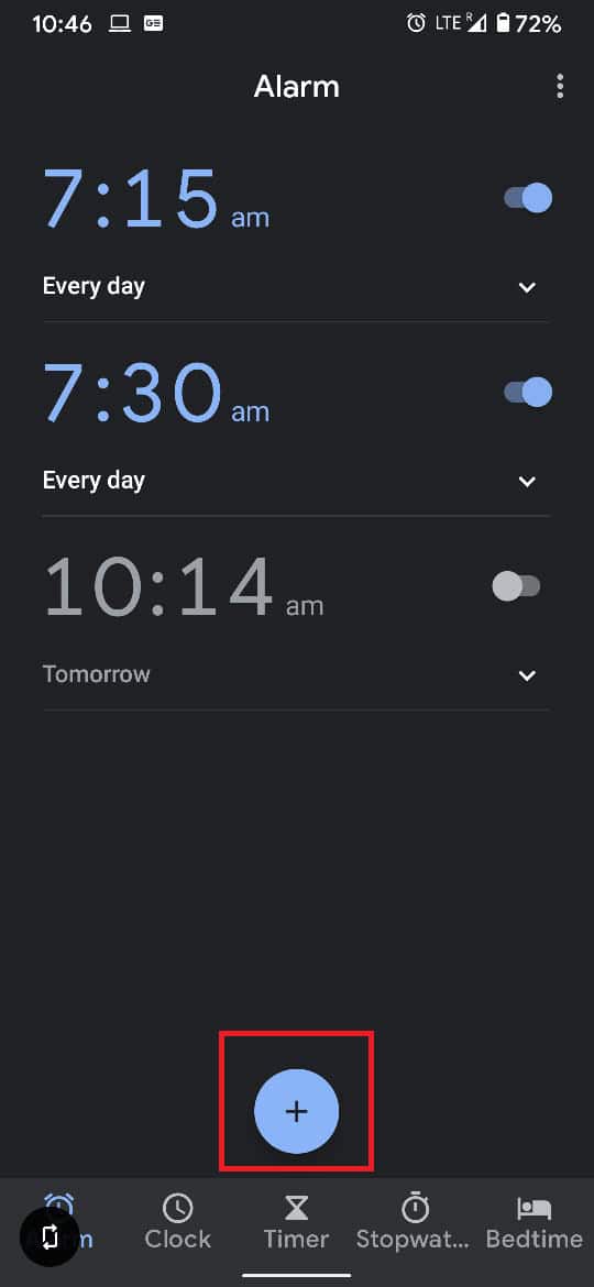 tap on the plus button to add a new alarm.