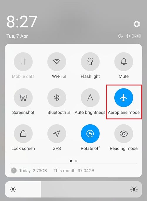 Bring down your Quick Access Bar and tap on Airplane Mode to enable it | Charge Android Phone Battery Faster