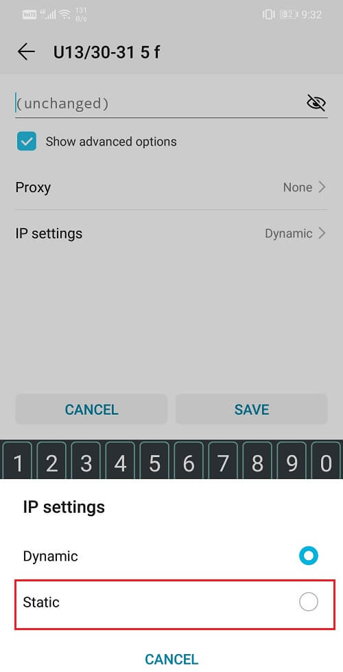 Change IP settings to static