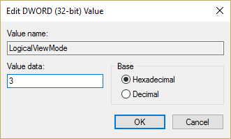 Change the value of LogicalViewMode to it's default which is 3