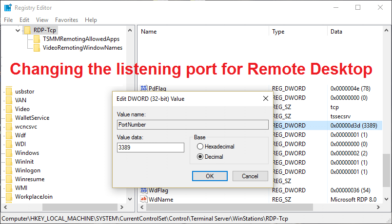 Change the listening port for Remote Desktop