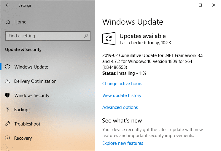 Check for Update Windows will start downloading updates