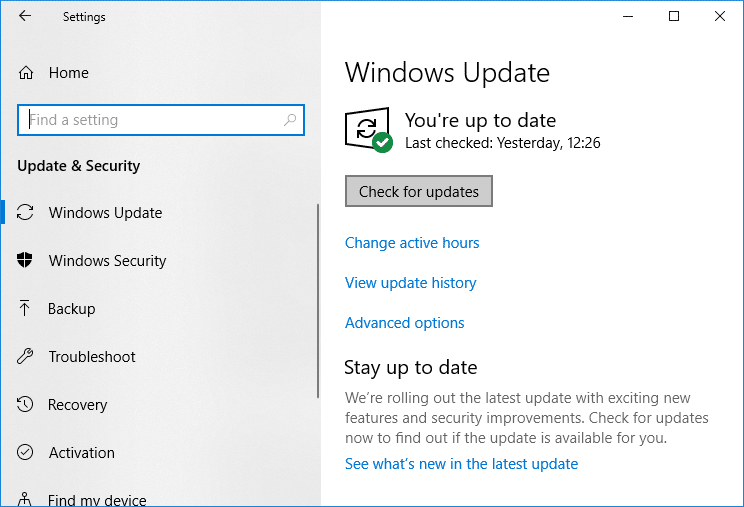 Check for Windows Updates | Fix Thread Stuck In Device Driver Error in Windows 10