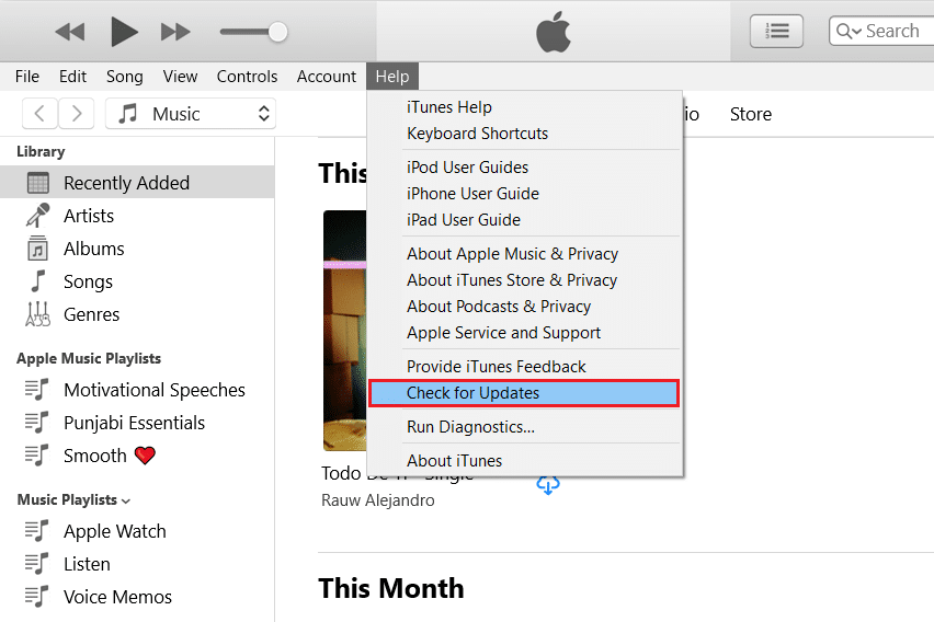 ตรวจสอบการอัปเดตใน iTunes