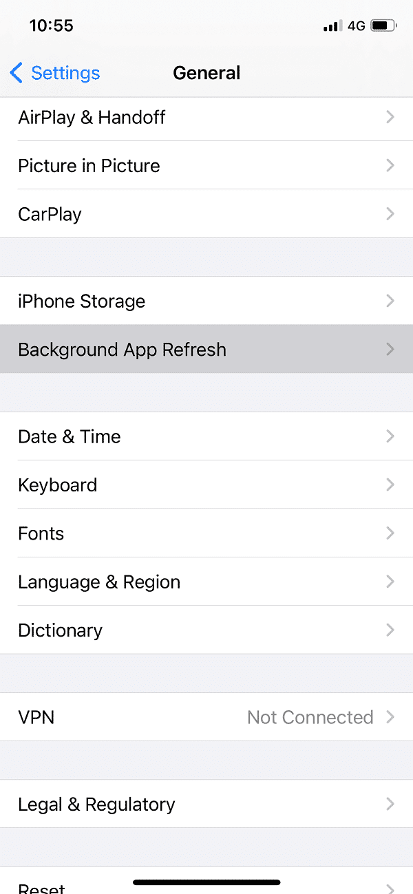 Choose Background App Refresh on the next screen