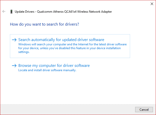 Escolha Pesquisar automaticamente software de driver atualizado. Escolha Pesquisar automaticamente software de driver atualizado.