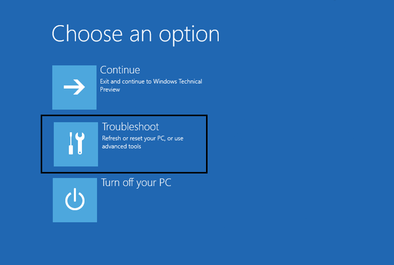 Choose an option at windows 10 advanced boot menu