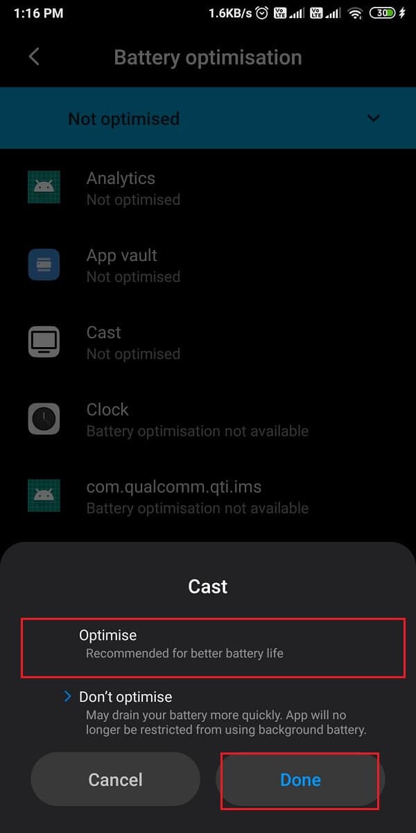 Choose the optimize option and tap on done.