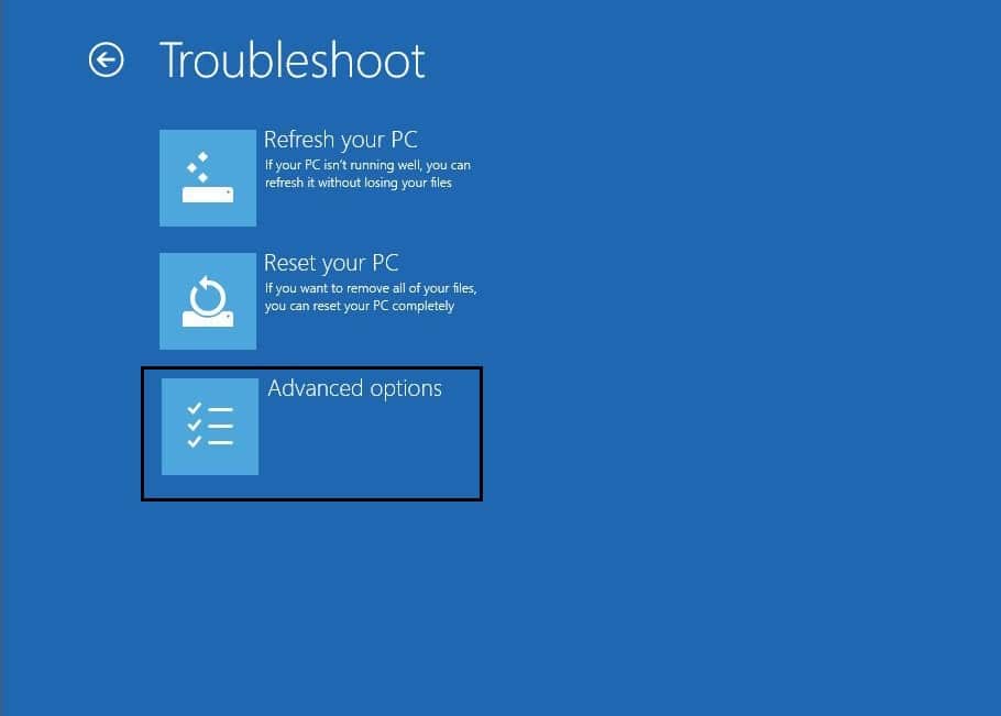 Click Advanced Options automatic startup repair | Fix BOOTMGR is missing in Windows 10