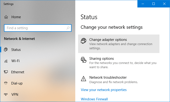 Click Change adapter options | [SOLVED] WiFi Connected But No Internet on Windows 10