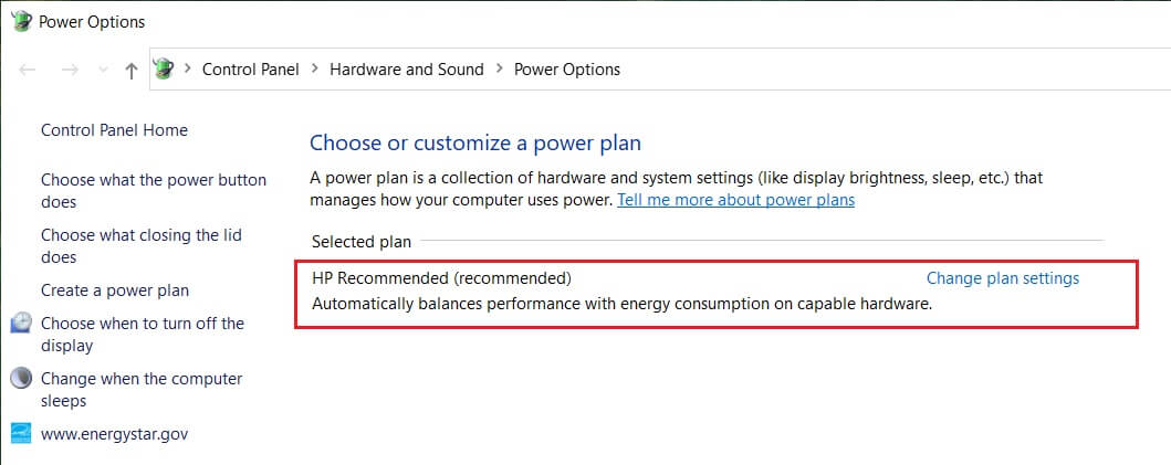 Click Change plan settings under your chosen power plan