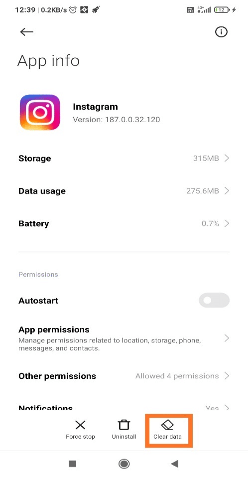 Click Clear Data on the lower right corner of the screen. How to Fix Instagram Story not posting Error