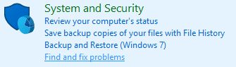Click Find and fix problems under System and Security