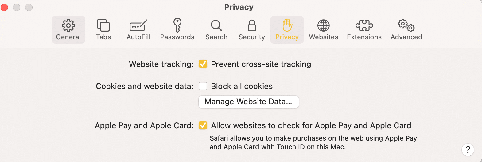 Click Privacy then, manage website data