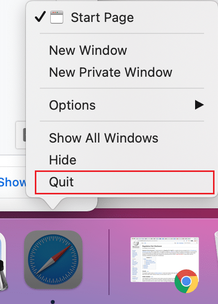 Click Quit. Fix Safari won't open on Mac