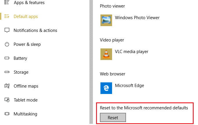 Click Reset to Microsoft recommended defaults.