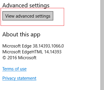 Click View advanced settings in Microsoft Edge