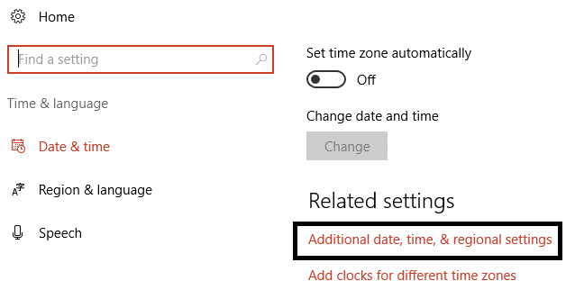Click on Additional date, time, & regional settings