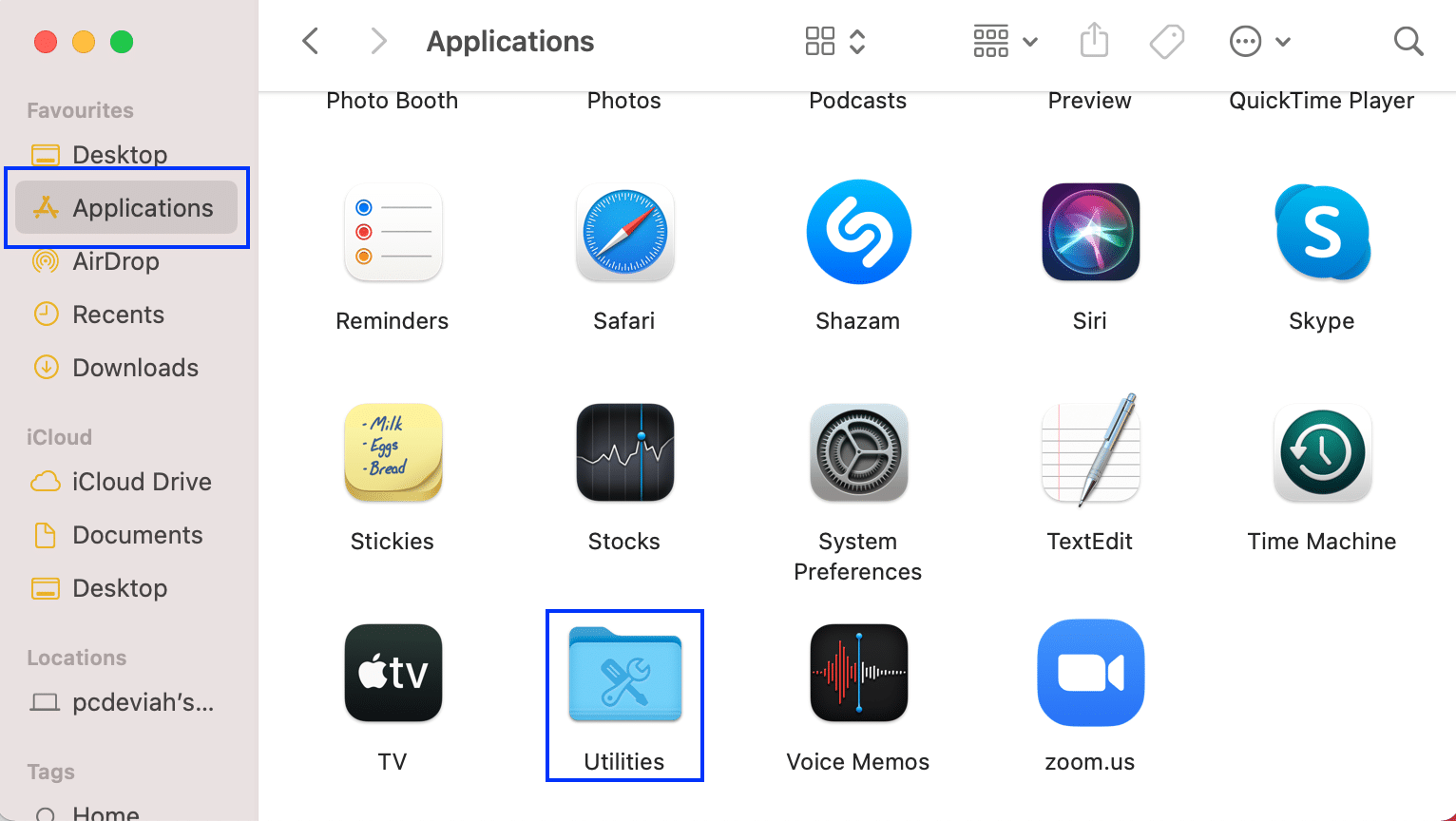 Click on Applications from the menu on the left, and then, Utilities. Where is the Utilities folder on Mac?