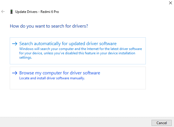 Klikk på Bla gjennom datamaskinen min for driverprogramvare | Installer ADB (Android Debug Bridge) på Windows 10