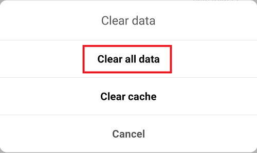 Click on Clear all data option to clear all the cache data of Google Pay