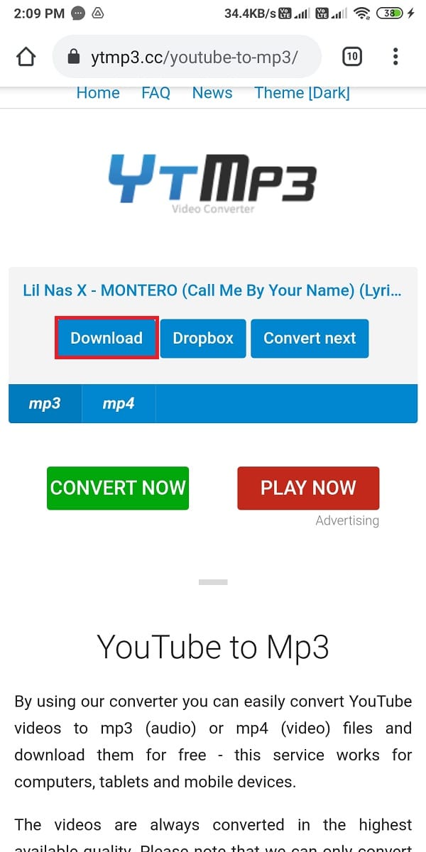 Click on Download to download the MP3 audio file | Make a YouTube song as your Ringtone on Android