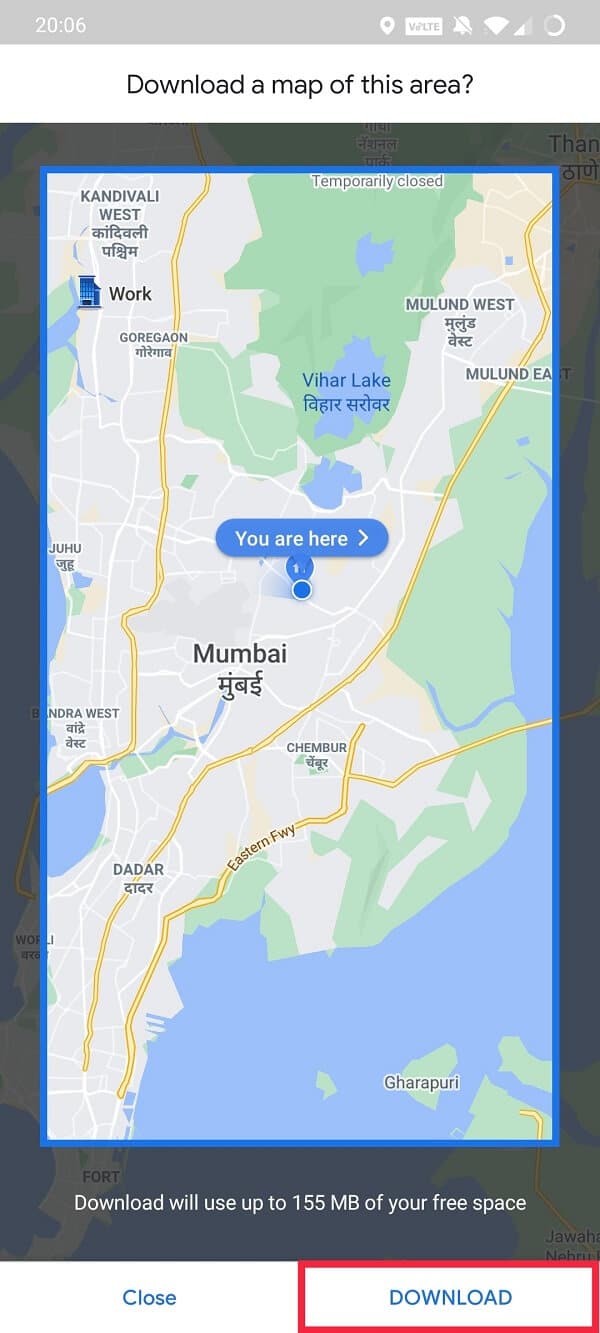 Click on Download to save an offline map | How to Use Google Maps Offline to Save Internet Data