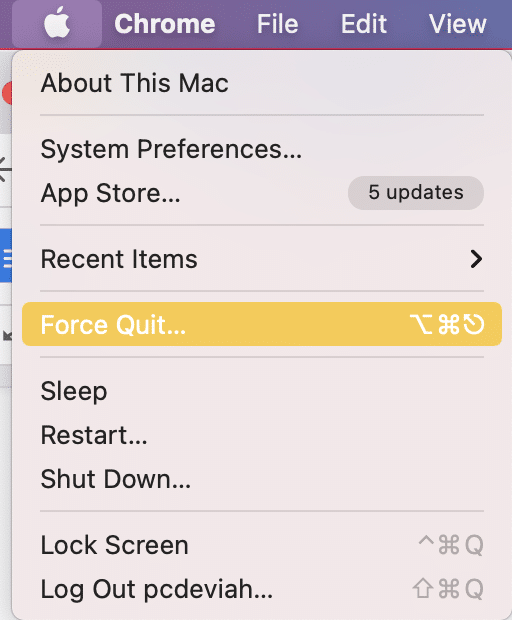 Click on Force Quit. Fix Mac Camera Not Working