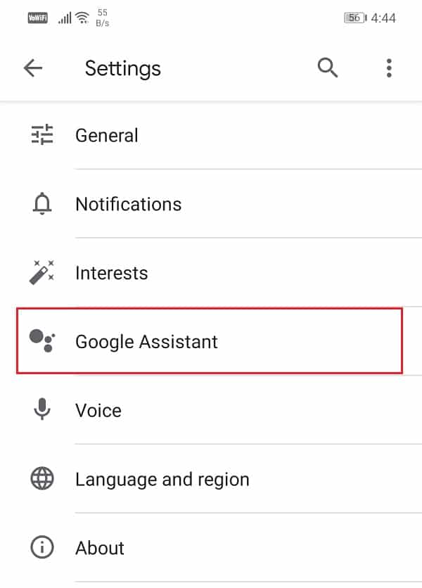 Click on Google Assistant