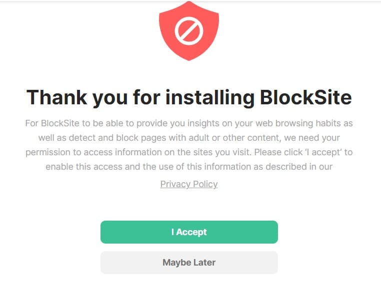 Click on I accept if you want the automatic blocking feature